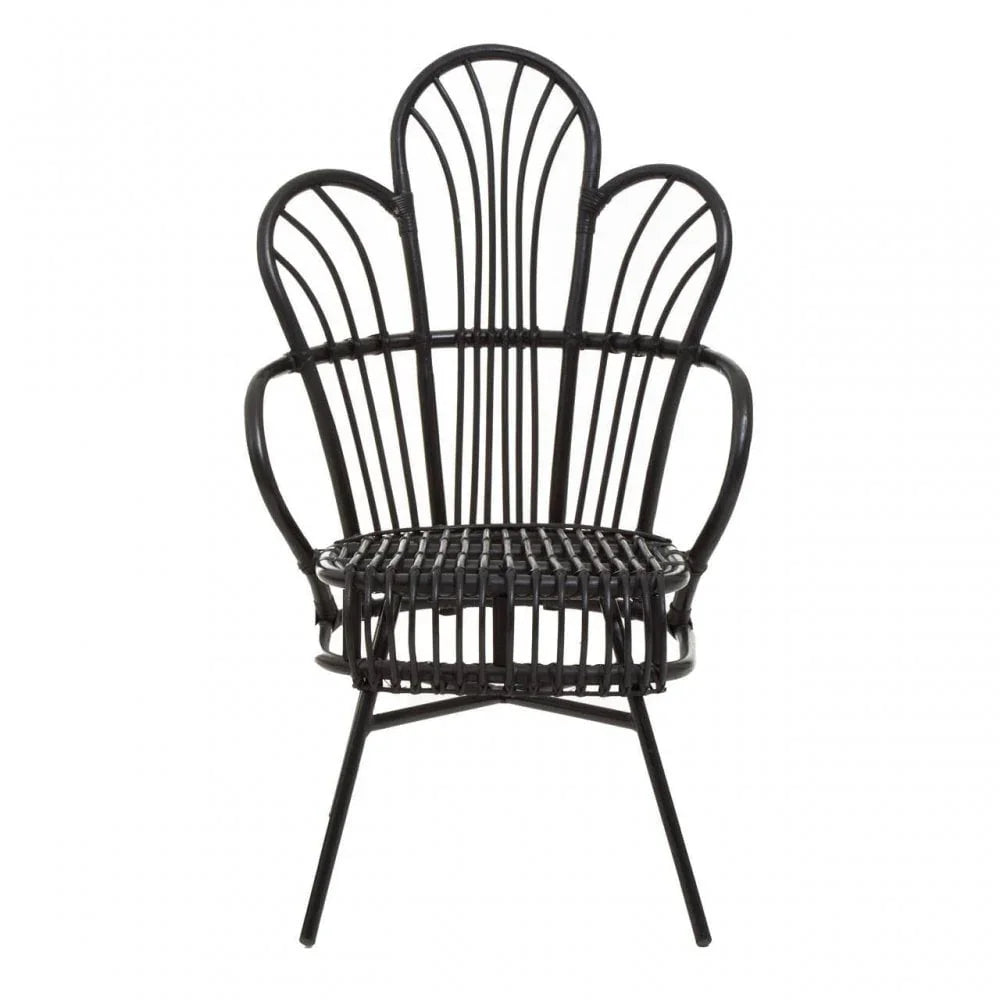 Montrose Black Natural Rattan And Black Metal Scalloped Back Chair