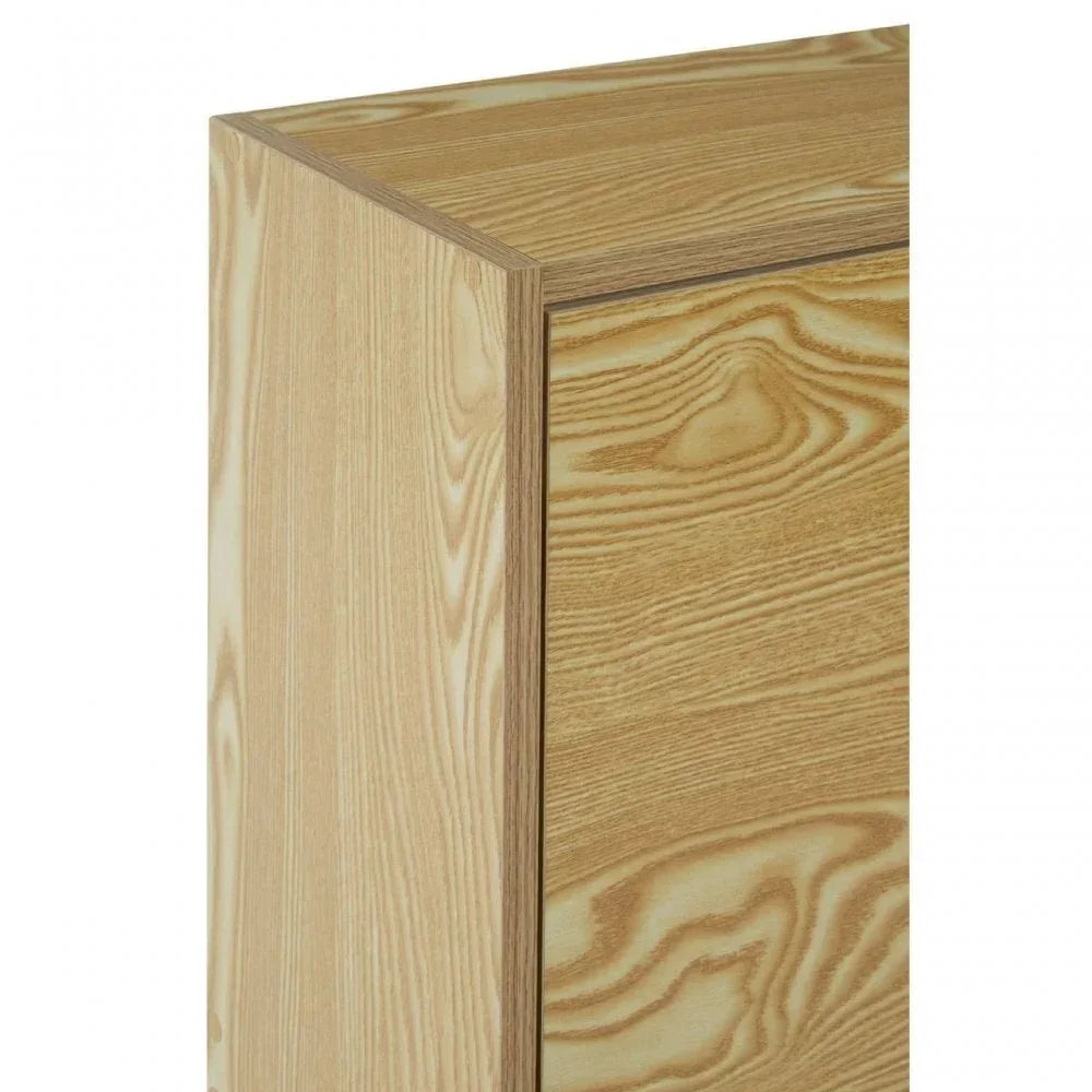 Light wood cabinet corner showing natural grain and smooth veneer finish