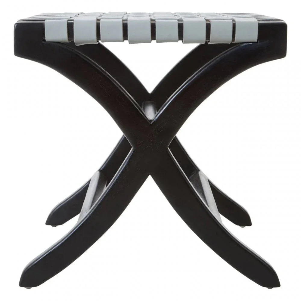 Alden Grey Leather And Teak Stool