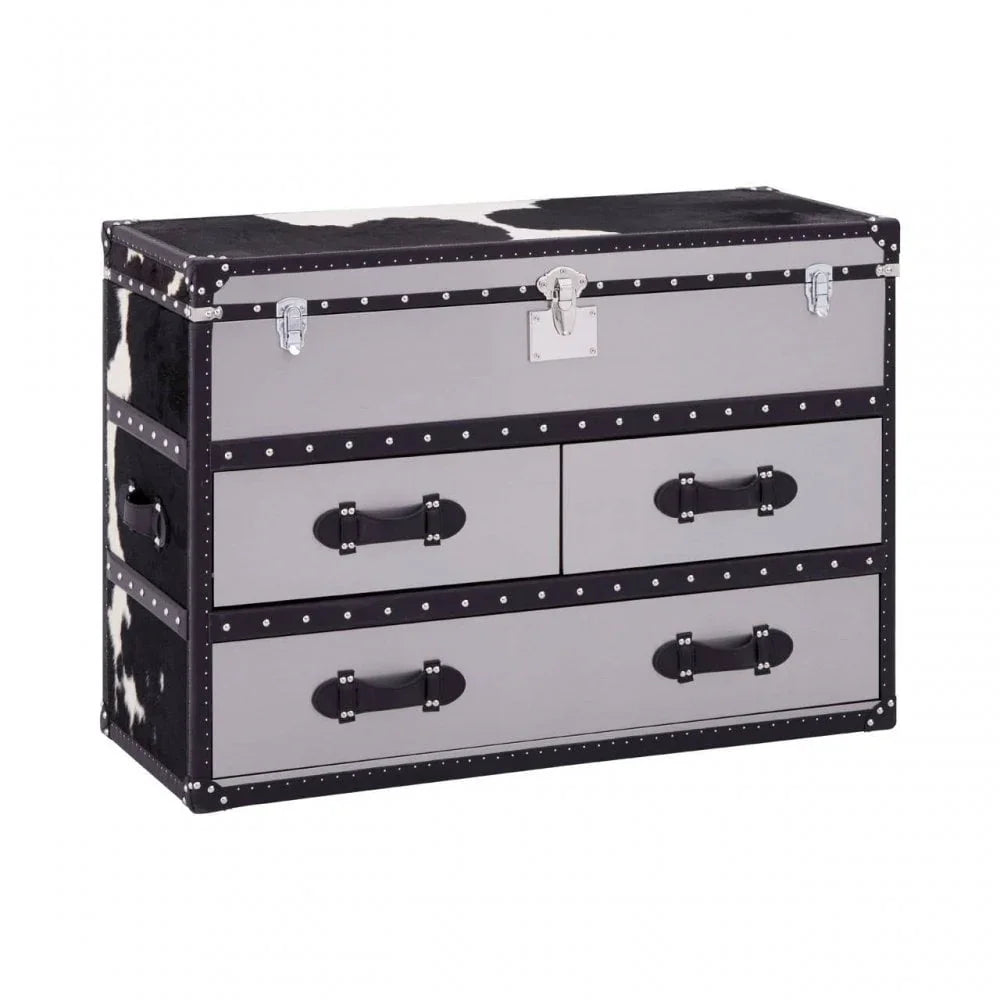 Lancaster Townhouse Black And White Genuine Cowhide 3 Drawer Cabinet