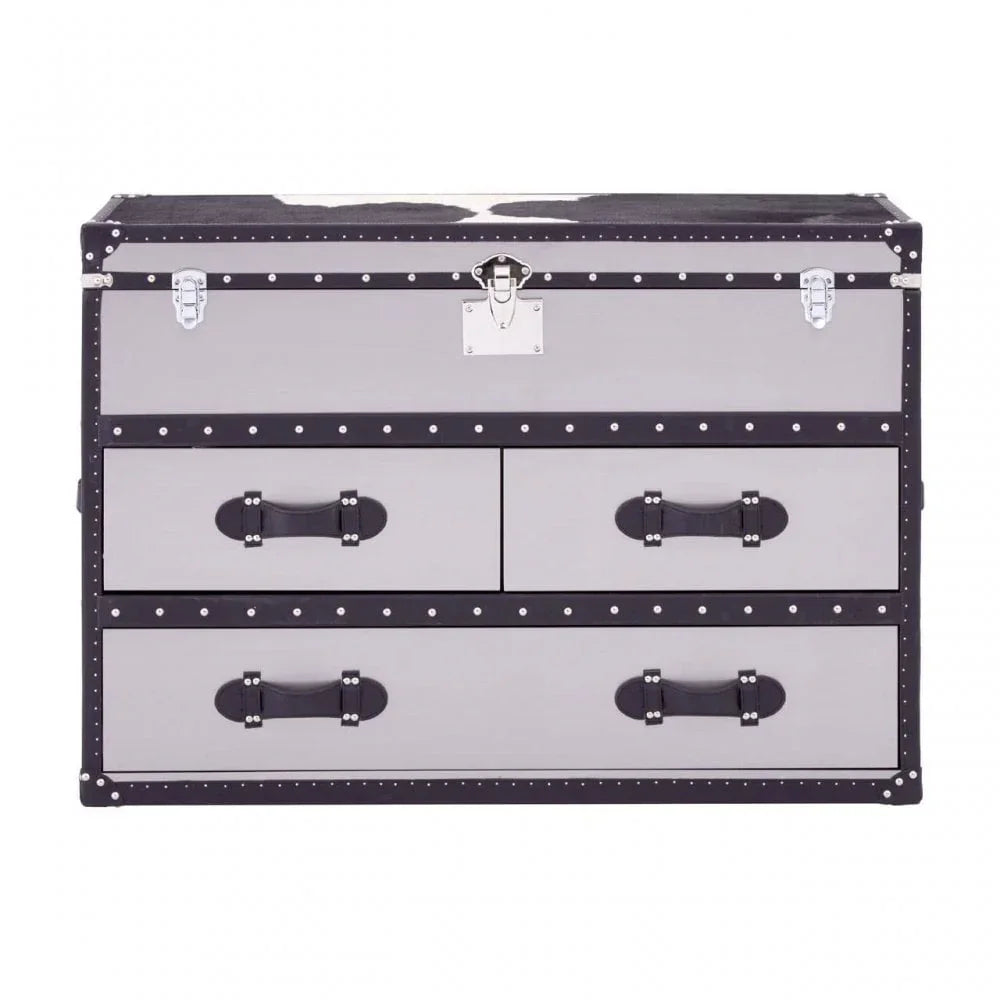 Lancaster Townhouse Black And White Genuine Cowhide 3 Drawer Cabinet