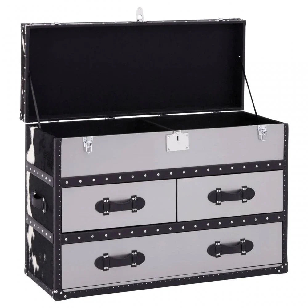 Lancaster Townhouse Black And White Genuine Cowhide 3 Drawer Cabinet