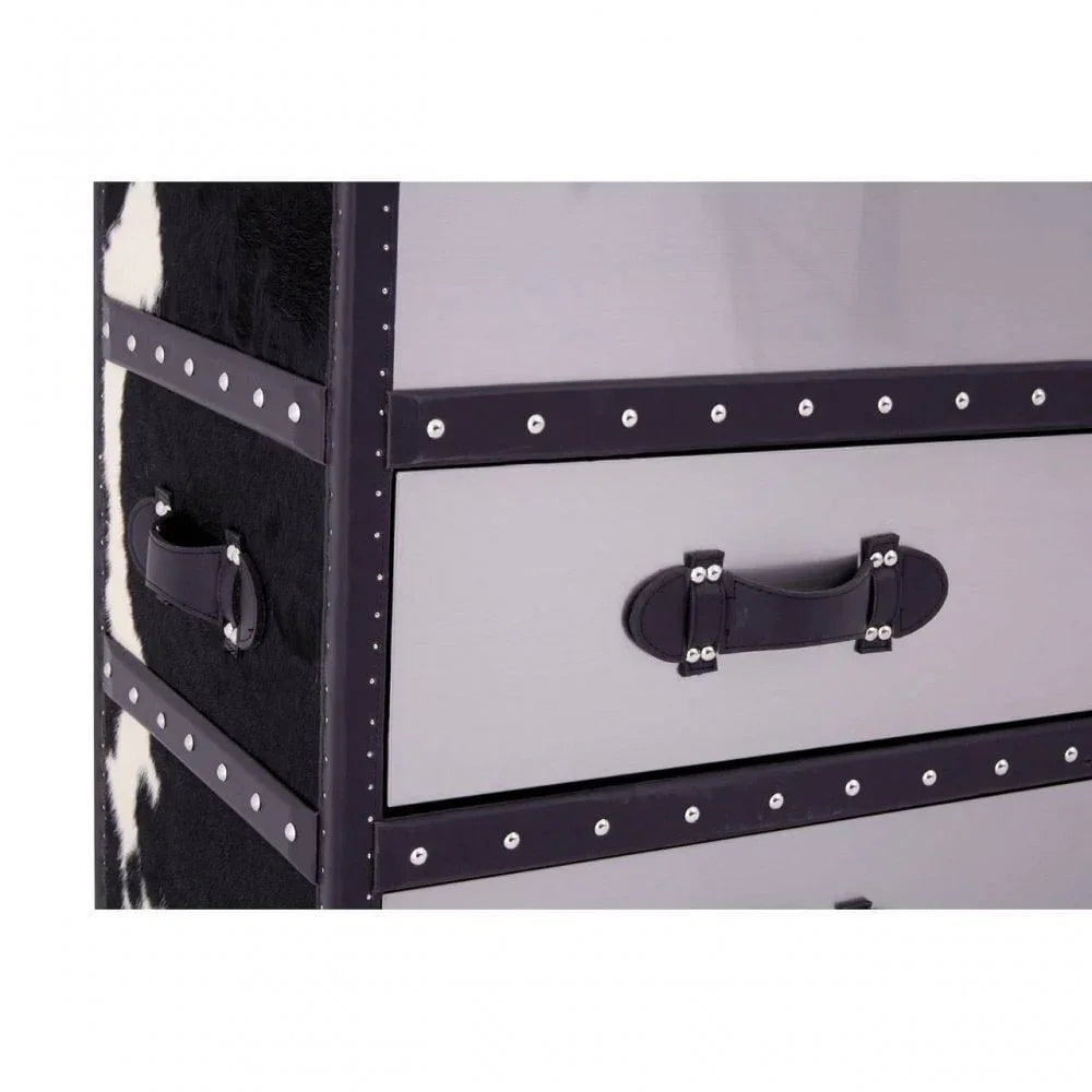 Lancaster Townhouse Black And White Genuine Cowhide 3 Drawer Cabinet