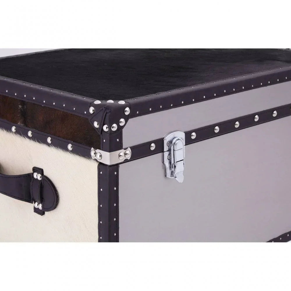 Lancaster Townhouse Black And White Genuine Cowhide Storage Trunk