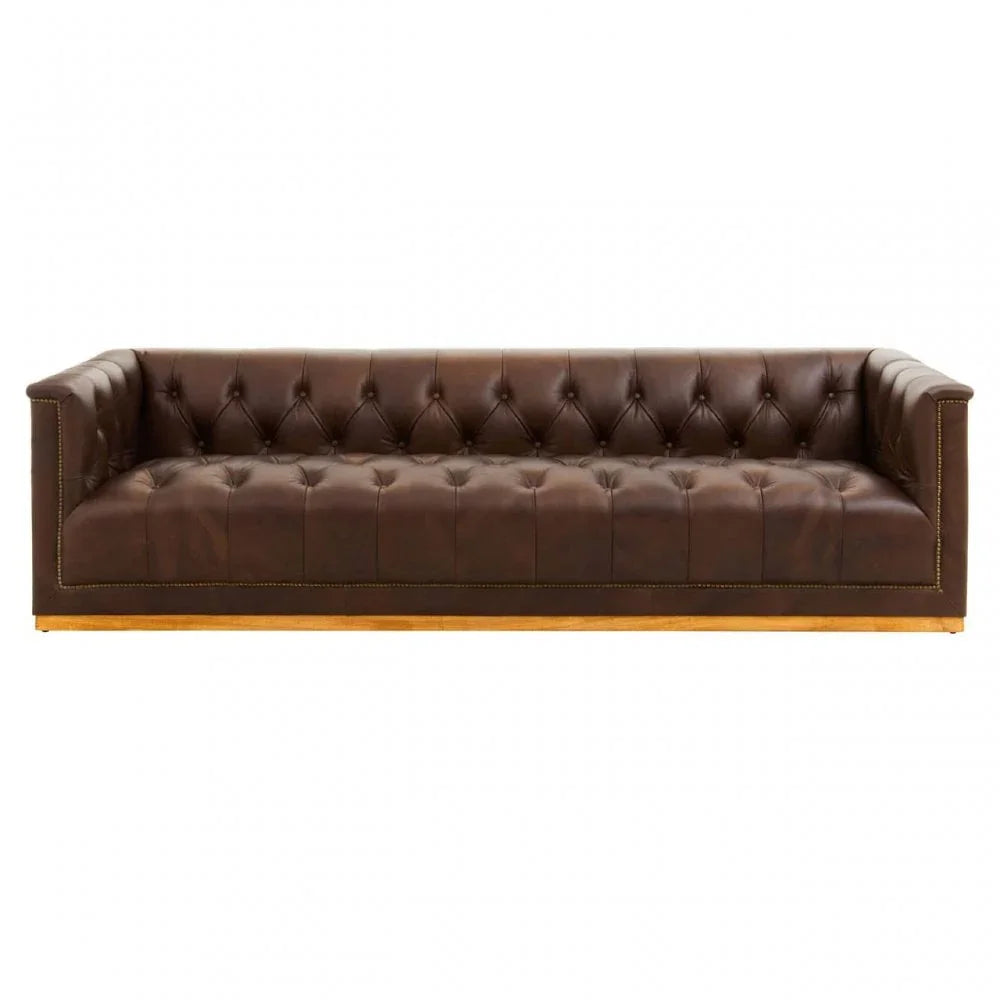 Hudson Three Seater Tufted Leather Sofa