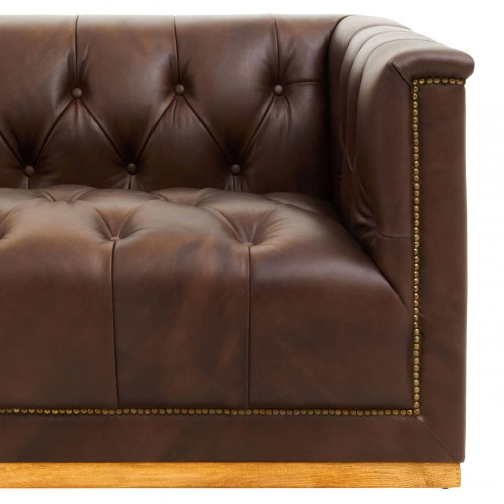 Hudson Three Seater Tufted Leather Sofa