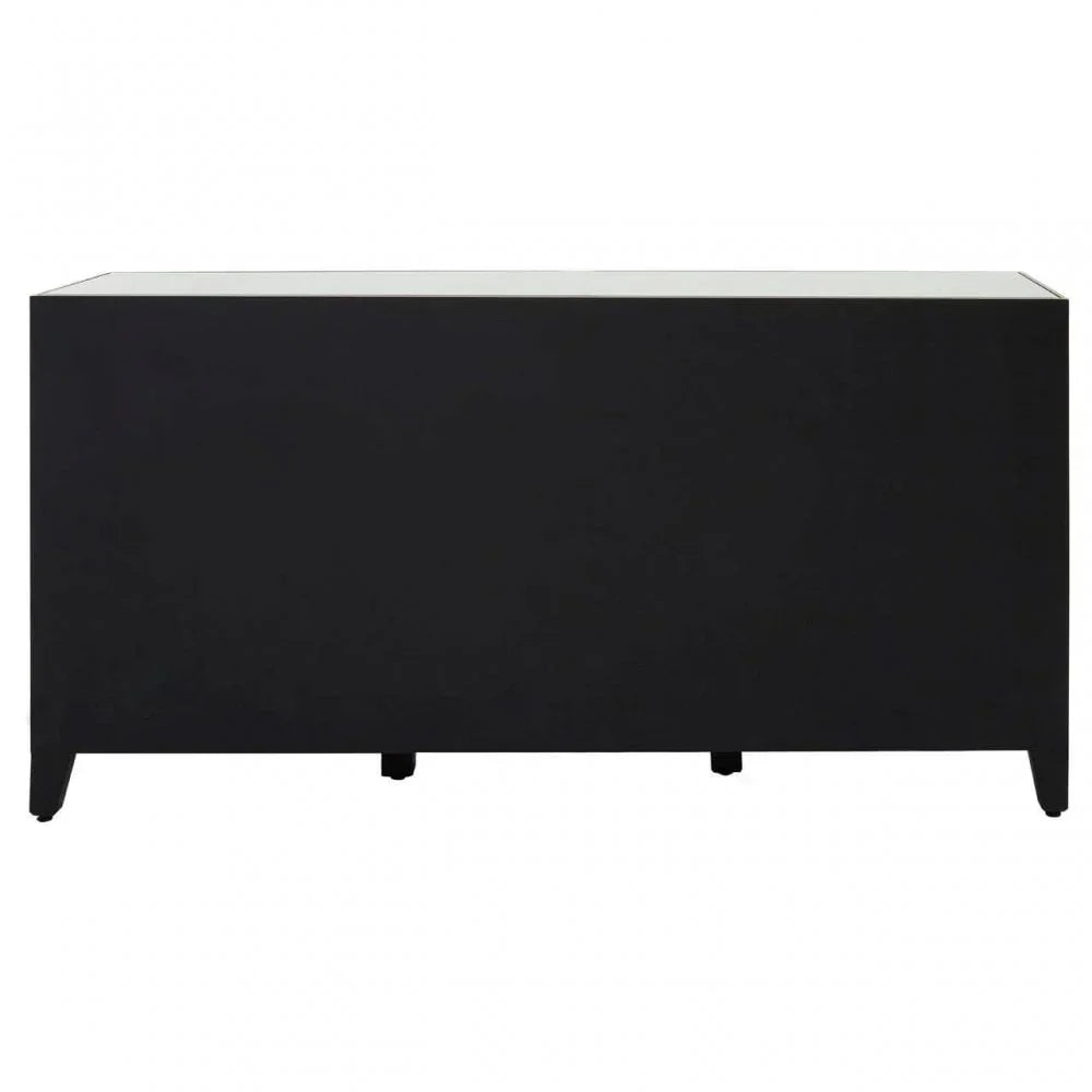 Modern black sideboard with flat top and clean lines, rear view