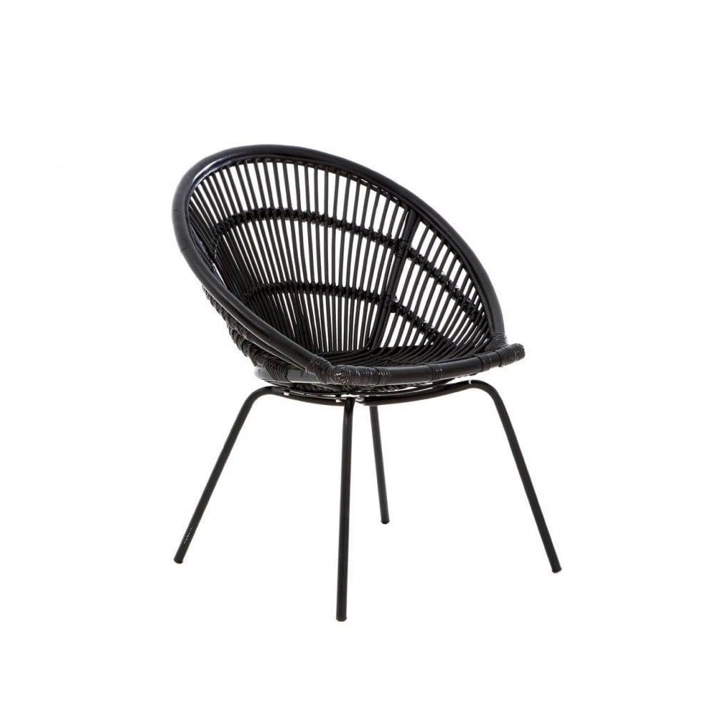 Brixton Black Natural Rattan Chair With Iron Legs