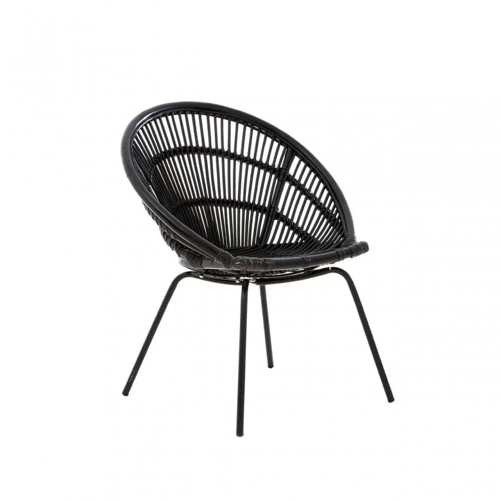 Brixton Black Natural Rattan Chair With Iron Legs