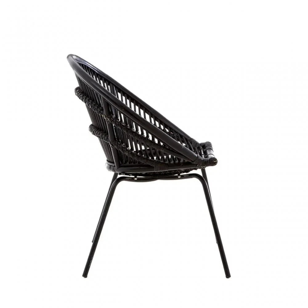 Brixton Black Natural Rattan Chair With Iron Legs