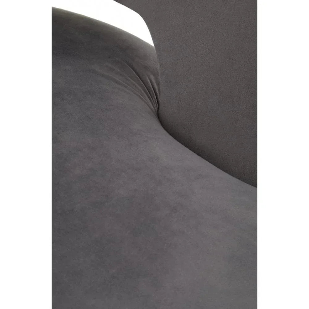 Close-up of grey fabric sofa seat and curved backrest upholstery