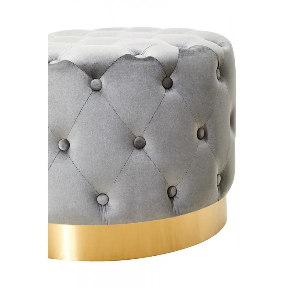 Seraphina Grey Velvet Stool With Matte Gold Finish Metal Base