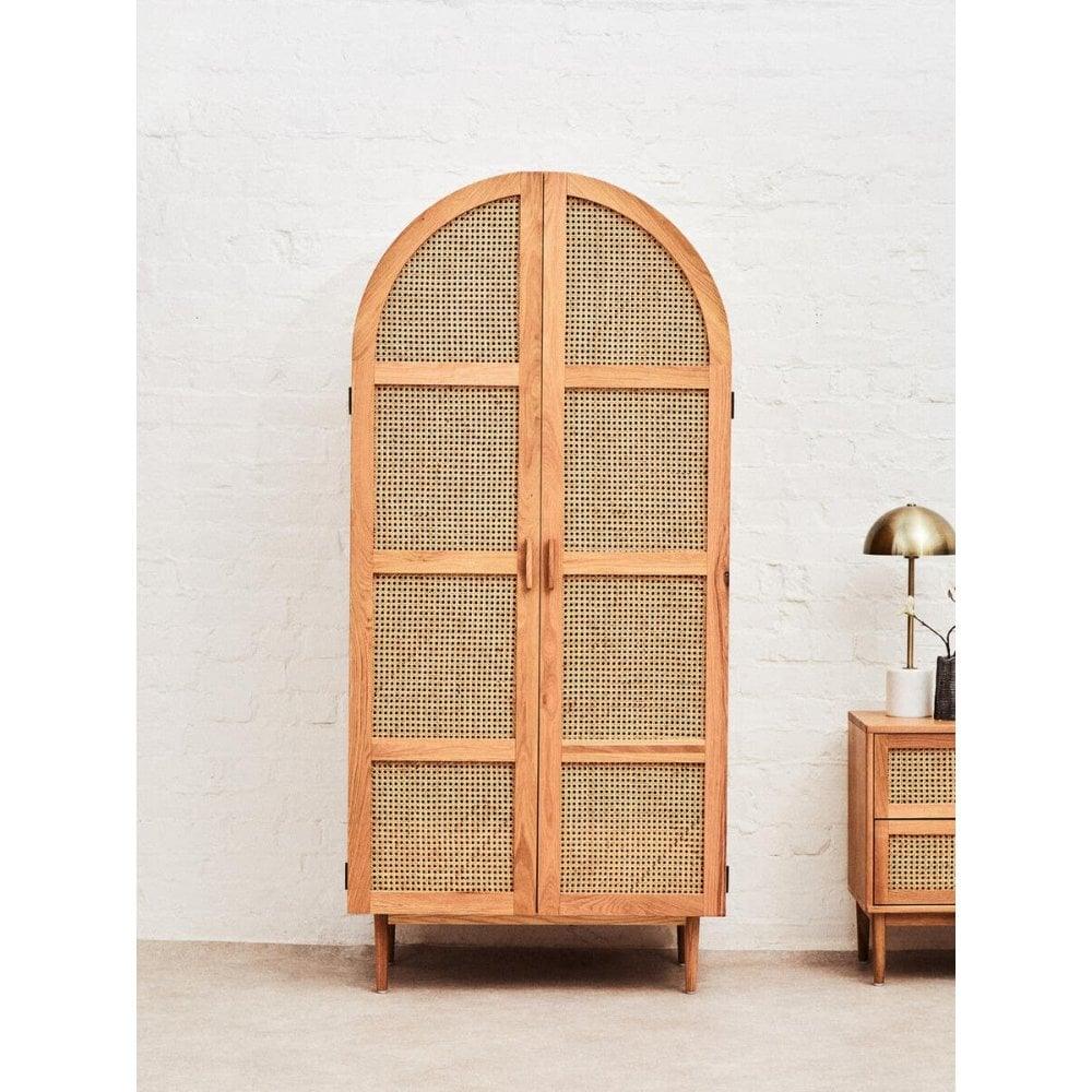 Elmwood 2 Door Natural Rattan And Oak Cabinet