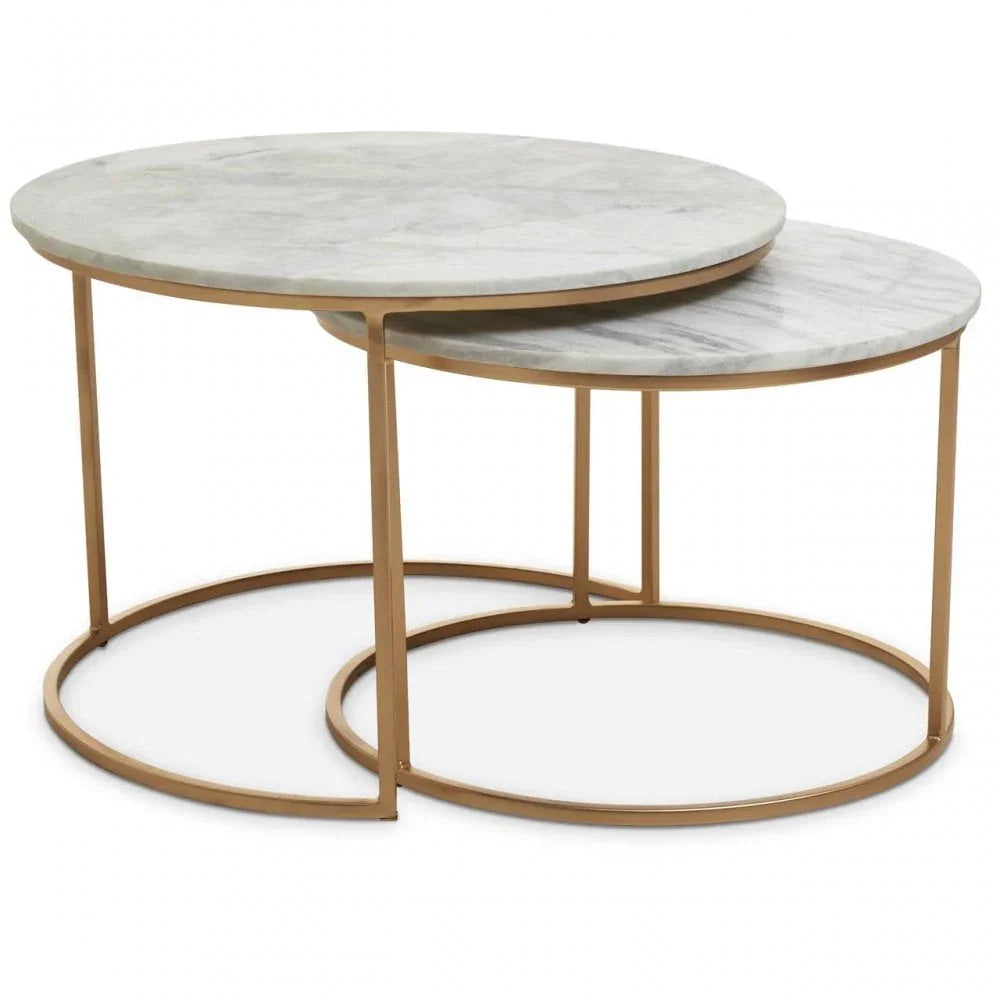 Aurelia Nest Of 2 White Marble Coffee Tables
