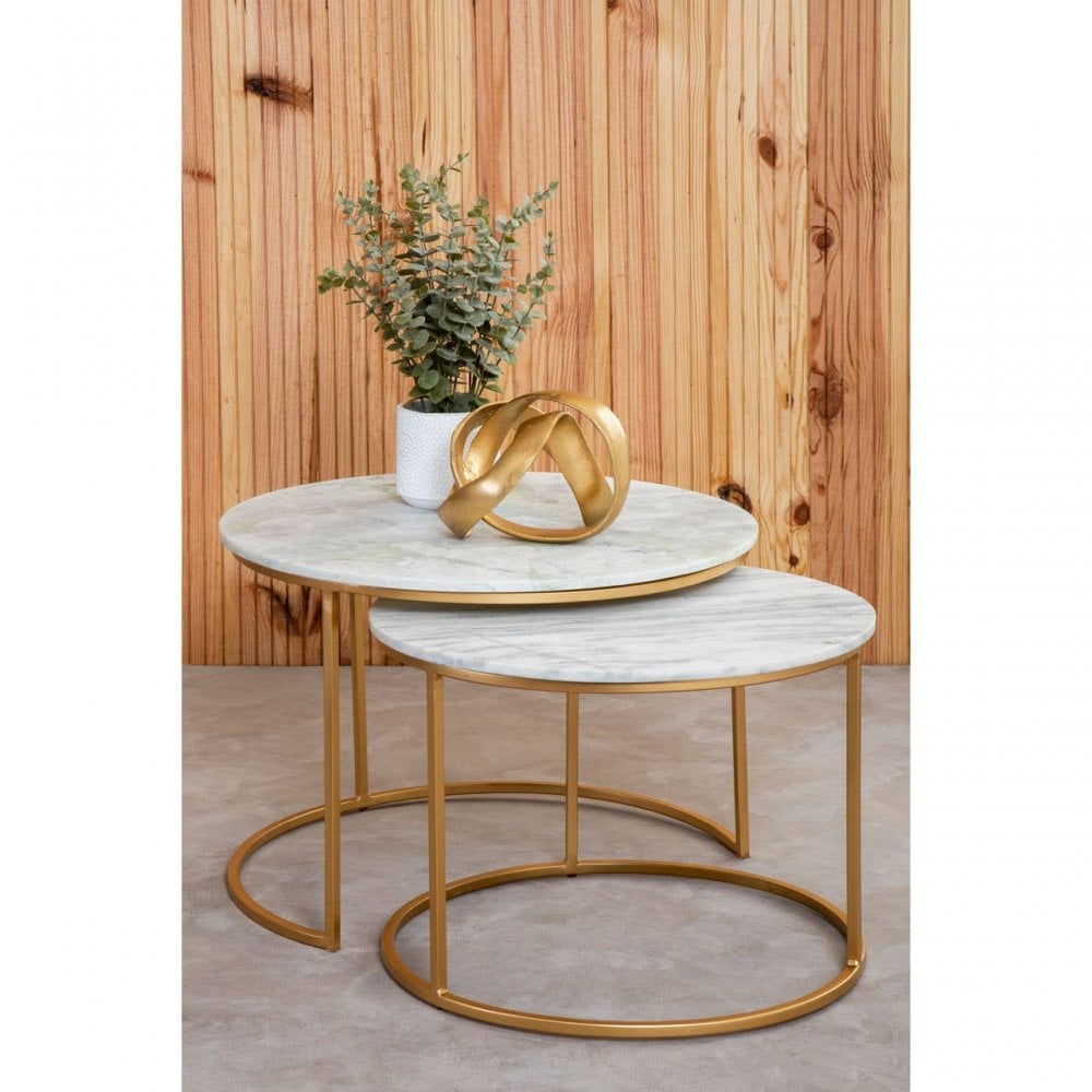 Aurelia Nest Of 2 White Marble Coffee Tables