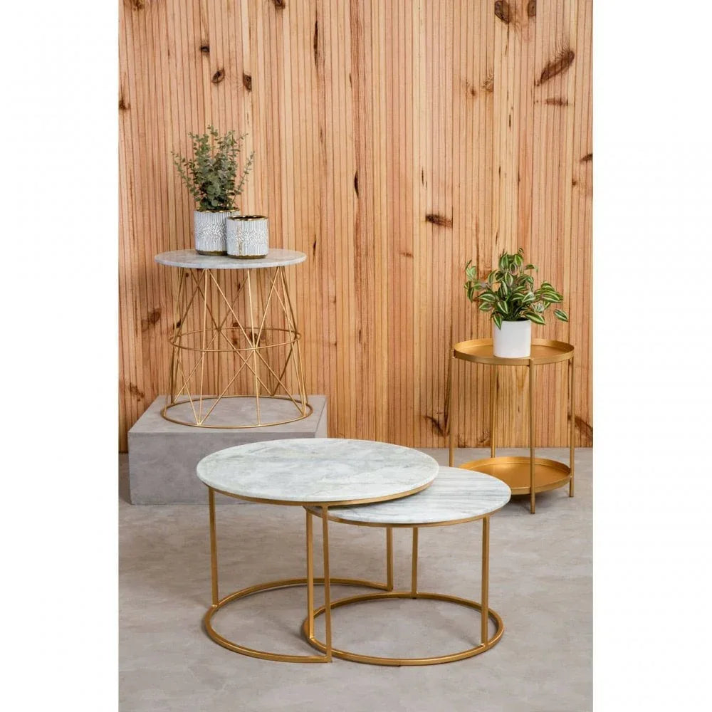 Aurelia Nest Of 2 White Marble Coffee Tables