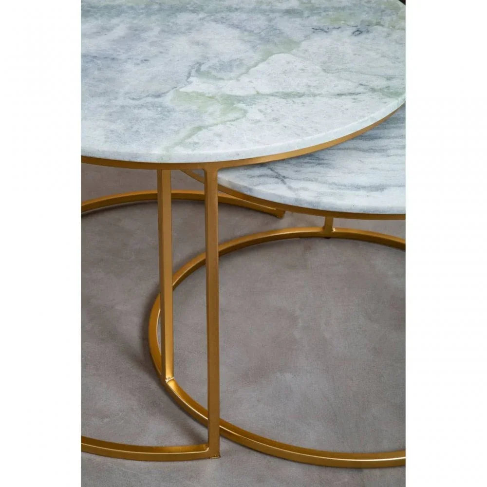 Aurelia Nest Of 2 White Marble Coffee Tables