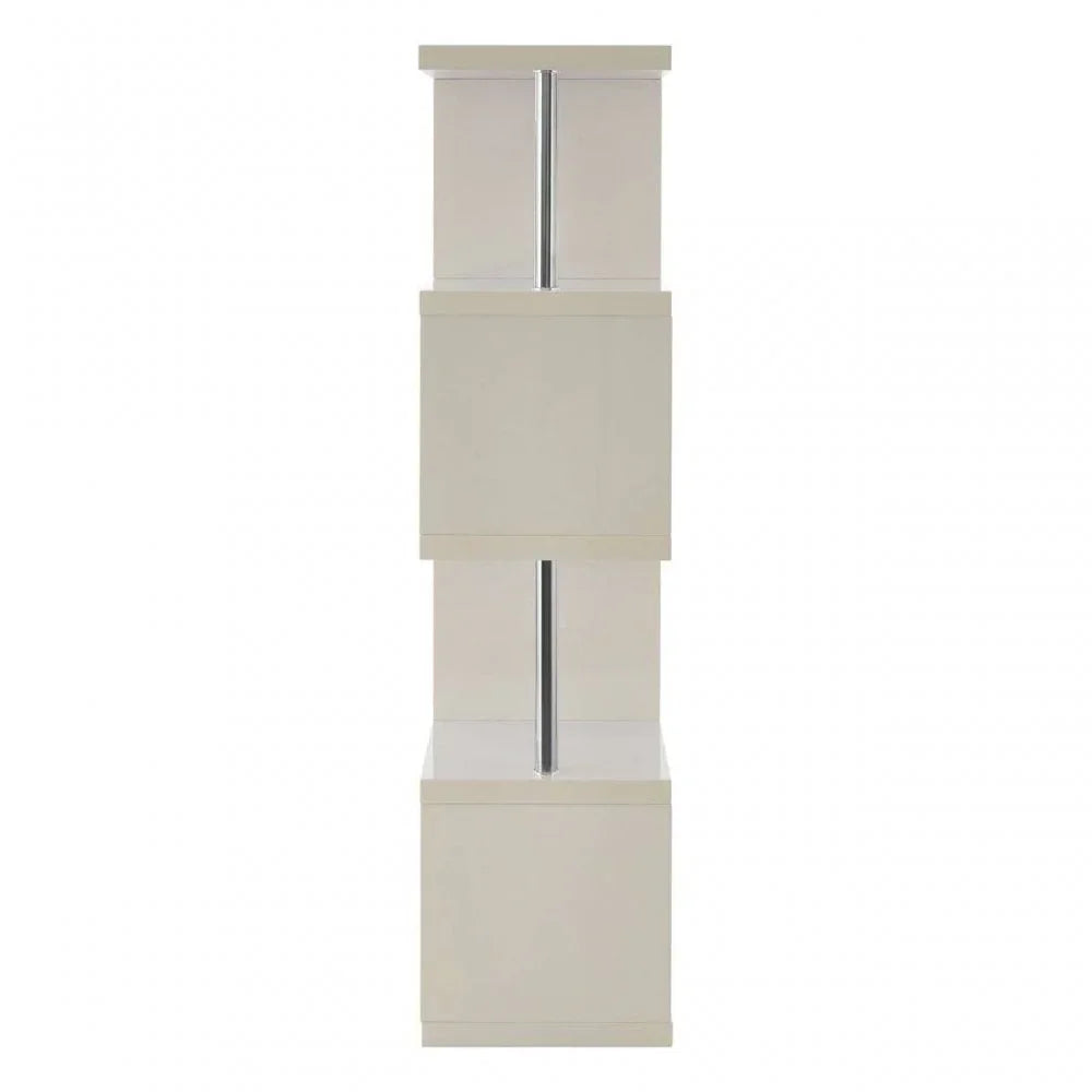 Tall beige storage cabinet with three sections and central silver vertical handle