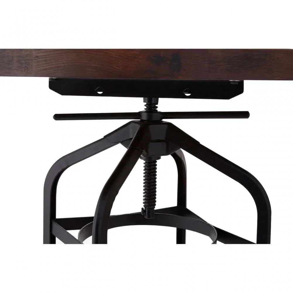 Industrial bar stool base with black metal legs and adjustable screw mechanism