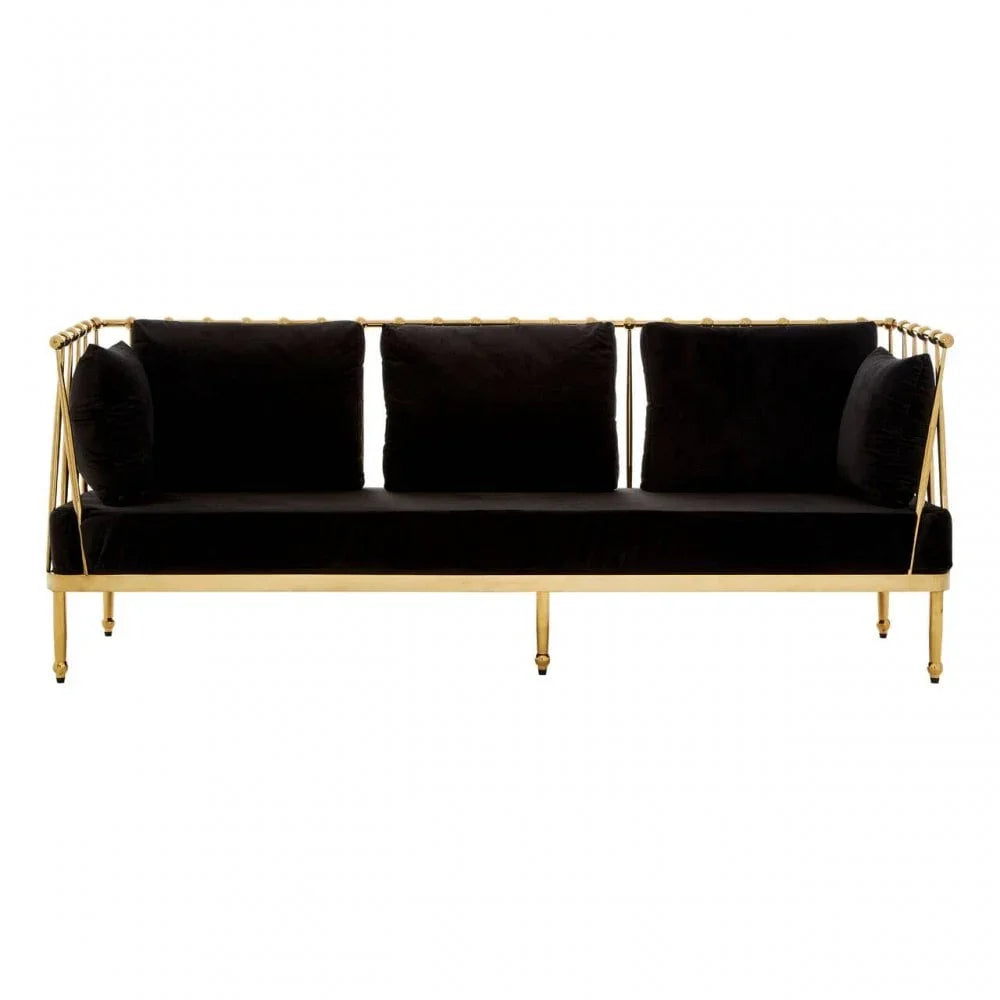 Orion 3 Seat Gold Finish Tapered Arms Sofa