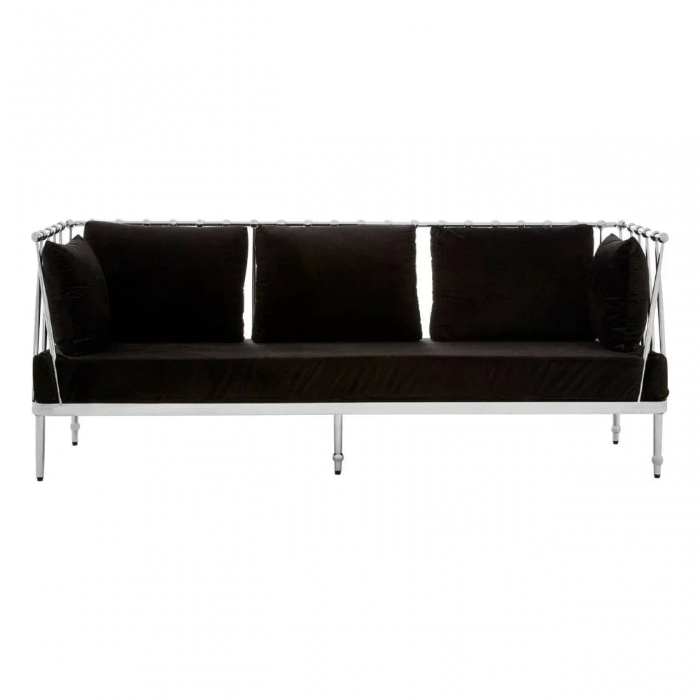 Orion 3 Seat Silver Finish Tapered Arms Sofa