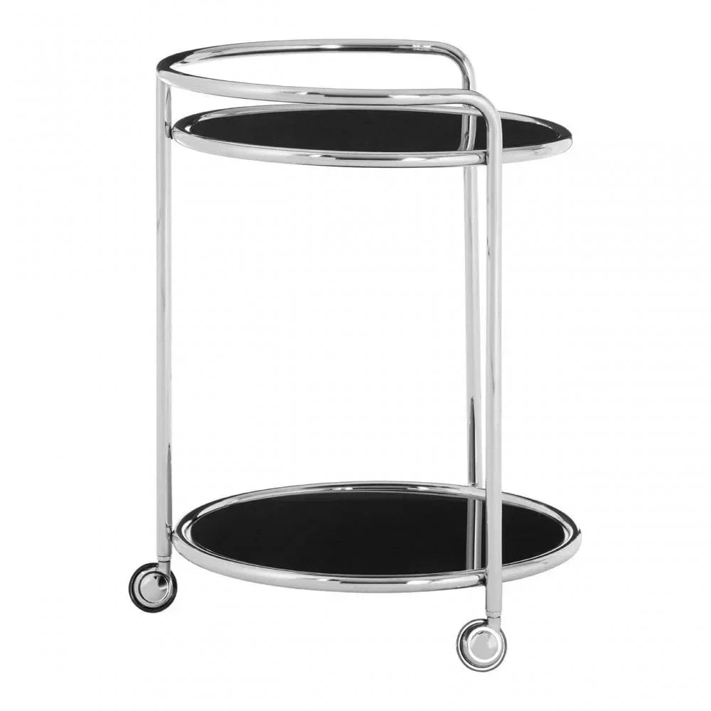 Chrome and black glass drinks trolley with two tiers and wheels