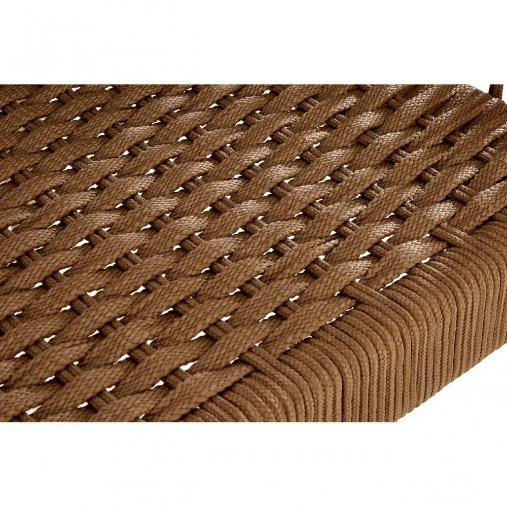 Closeup of brown woven rope detail on outdoor furniture seat
