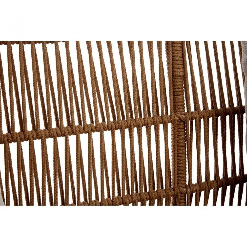 Closeup of brown rope weave on outdoor furniture backrest