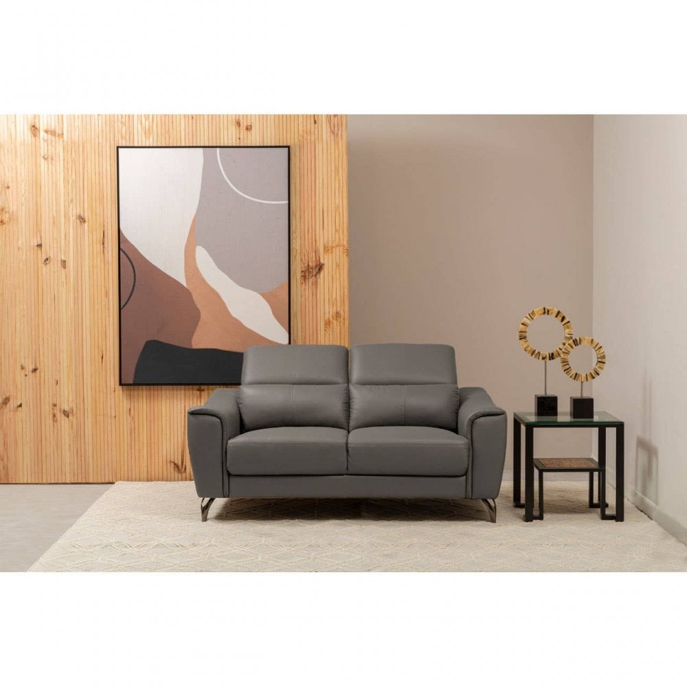 Shelby 2 Seat Grey Leather Sofa
