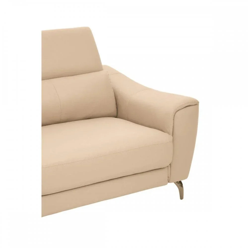 Beige fabric sofa corner with padded backrest and metal leg