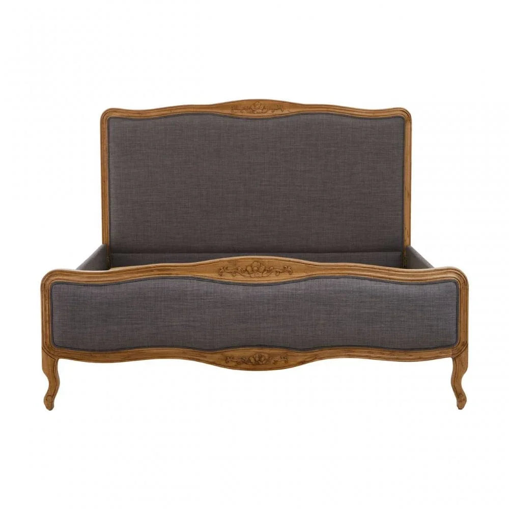 Buy French style upholstered bed frame online, wooden carved vintage bed, luxury bedroom furniture