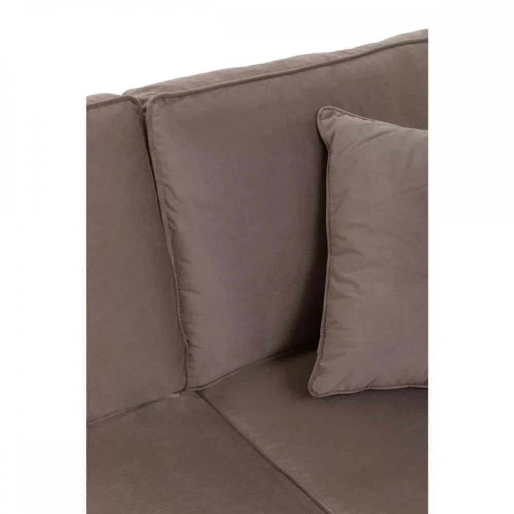 Close-up of grey fabric sofa with matching backrest and cushion