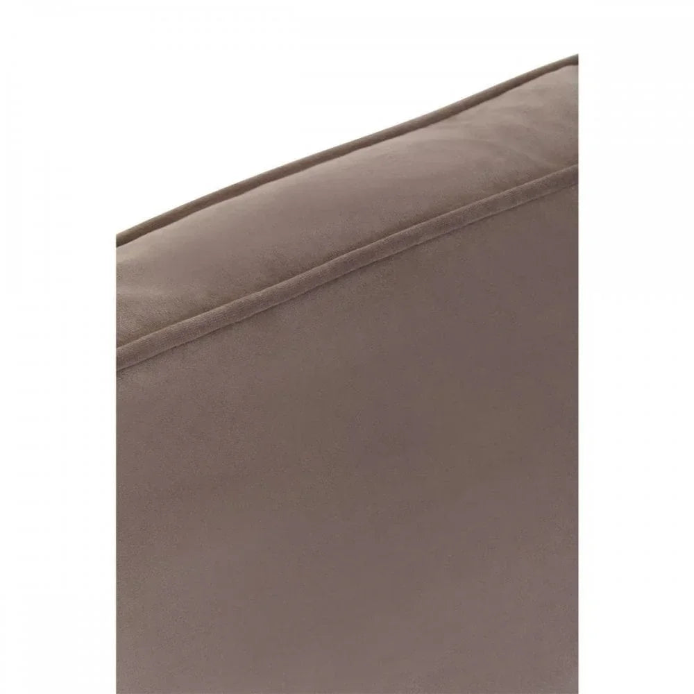 Close-up of taupe sofa cushion with visible seam detail