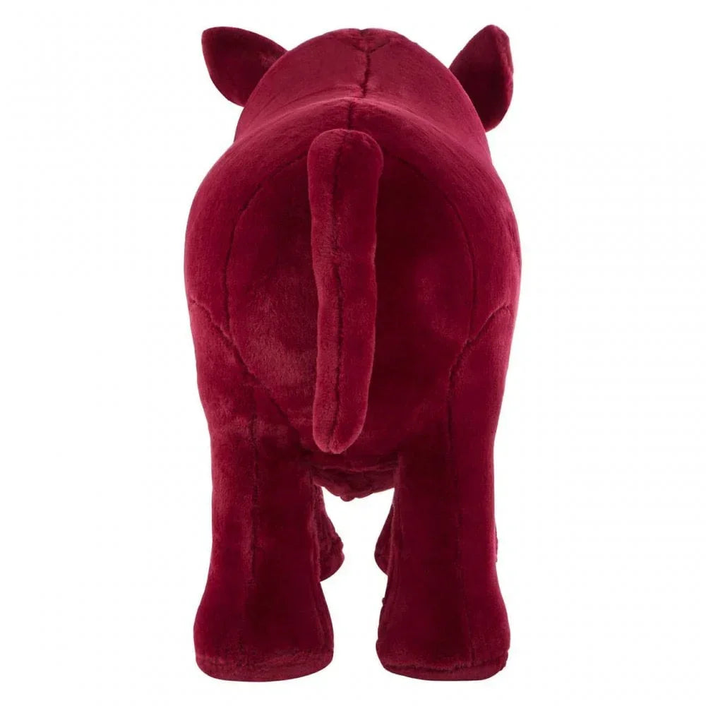 Red velvet animal footstool with tail and ears rear view