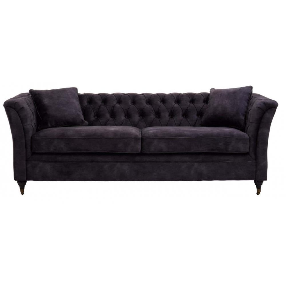 Milena Three Seat Grey Velvet Sofa