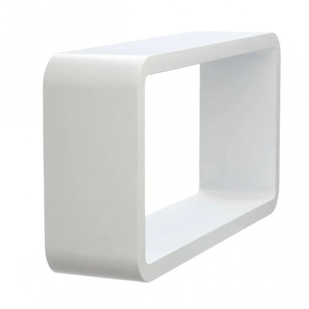 White rectangular wall shelf with smooth rounded edges, modern minimalist design
