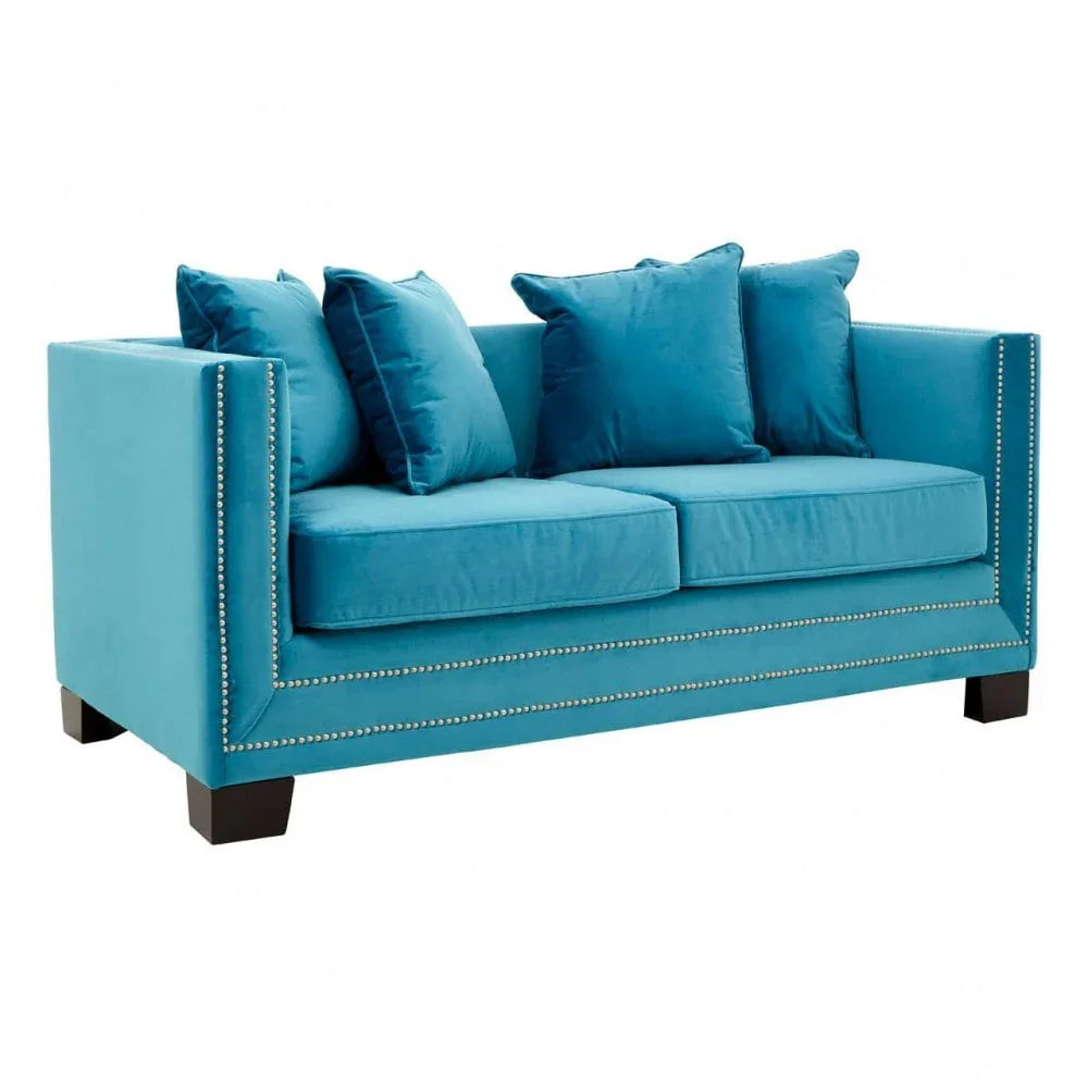 Westend 2 Seater Cyan Blue Velvet Sofa