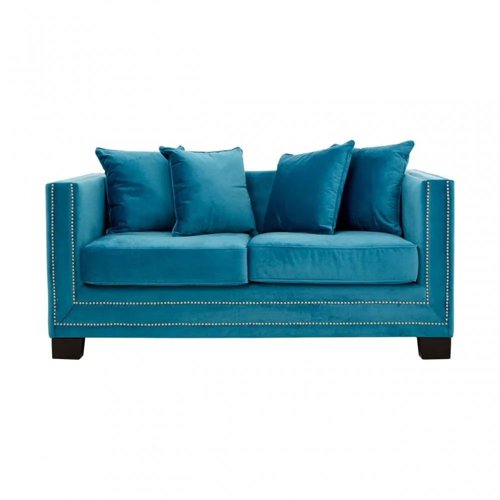 Westend 2 Seater Cyan Blue Velvet Sofa