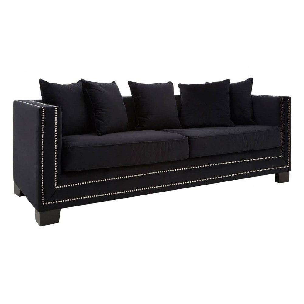 Westend 3 Seater Black Velvet Sofa