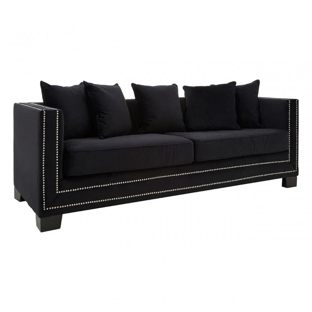 Westend 3 Seater Black Velvet Sofa