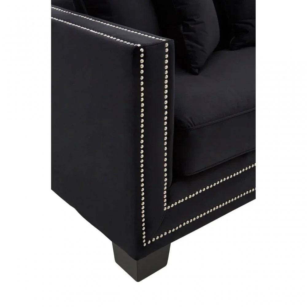 Westend 3 Seater Black Velvet Sofa