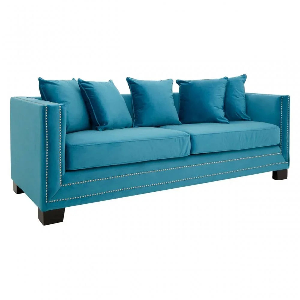 Westend 3 Seater Cyan Blue Velvet Sofa