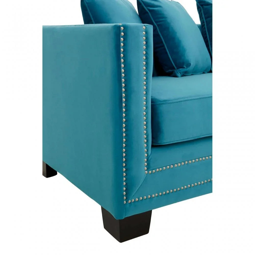 Westend 3 Seater Cyan Blue Velvet Sofa