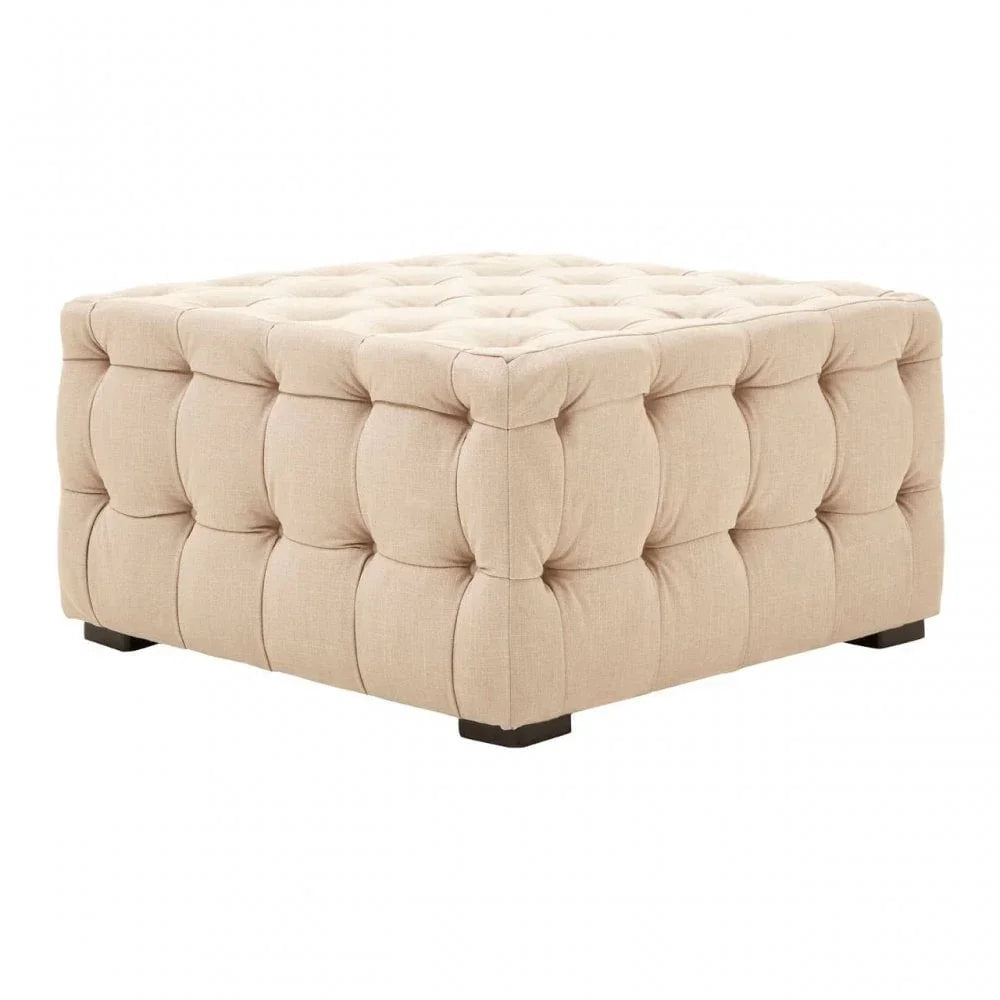 Helia Beige Linen Button Tufted Footstool