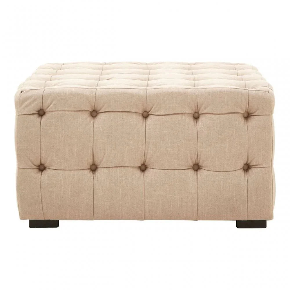 Helia Beige Linen Button Tufted Footstool