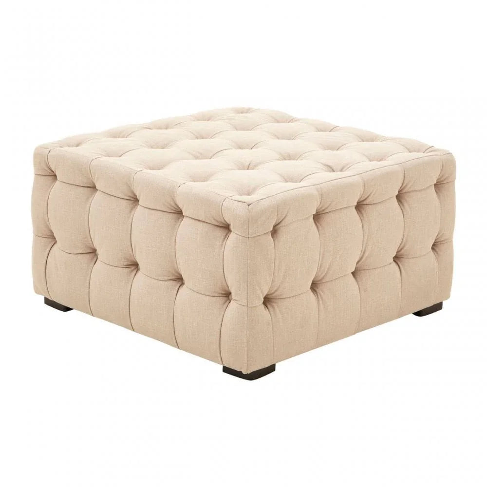 Helia Beige Linen Button Tufted Footstool