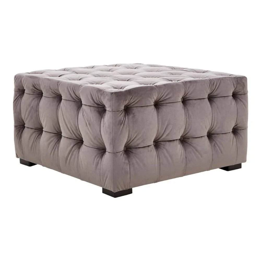 Helia Grey Velvet Button Tufted Footstool