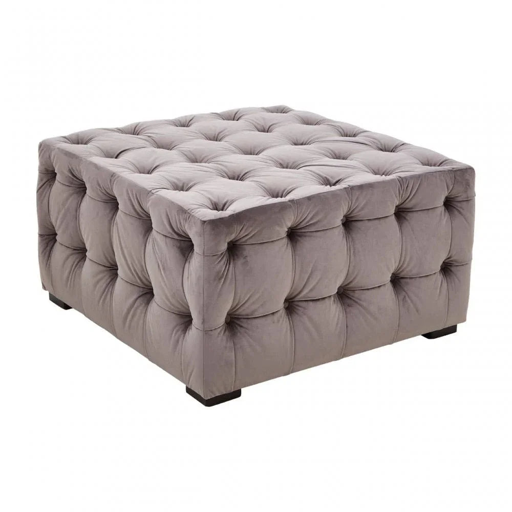 Helia Grey Velvet Button Tufted Footstool