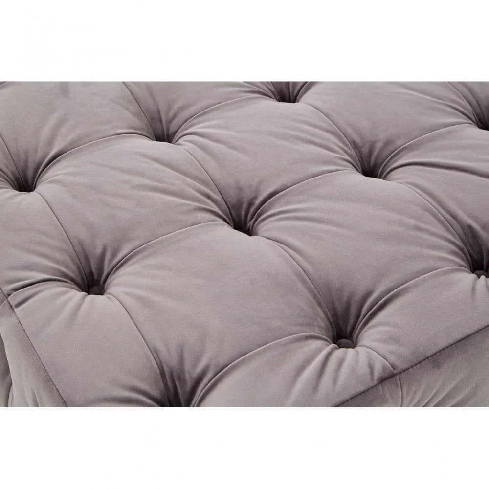 Helia Grey Velvet Button Tufted Footstool