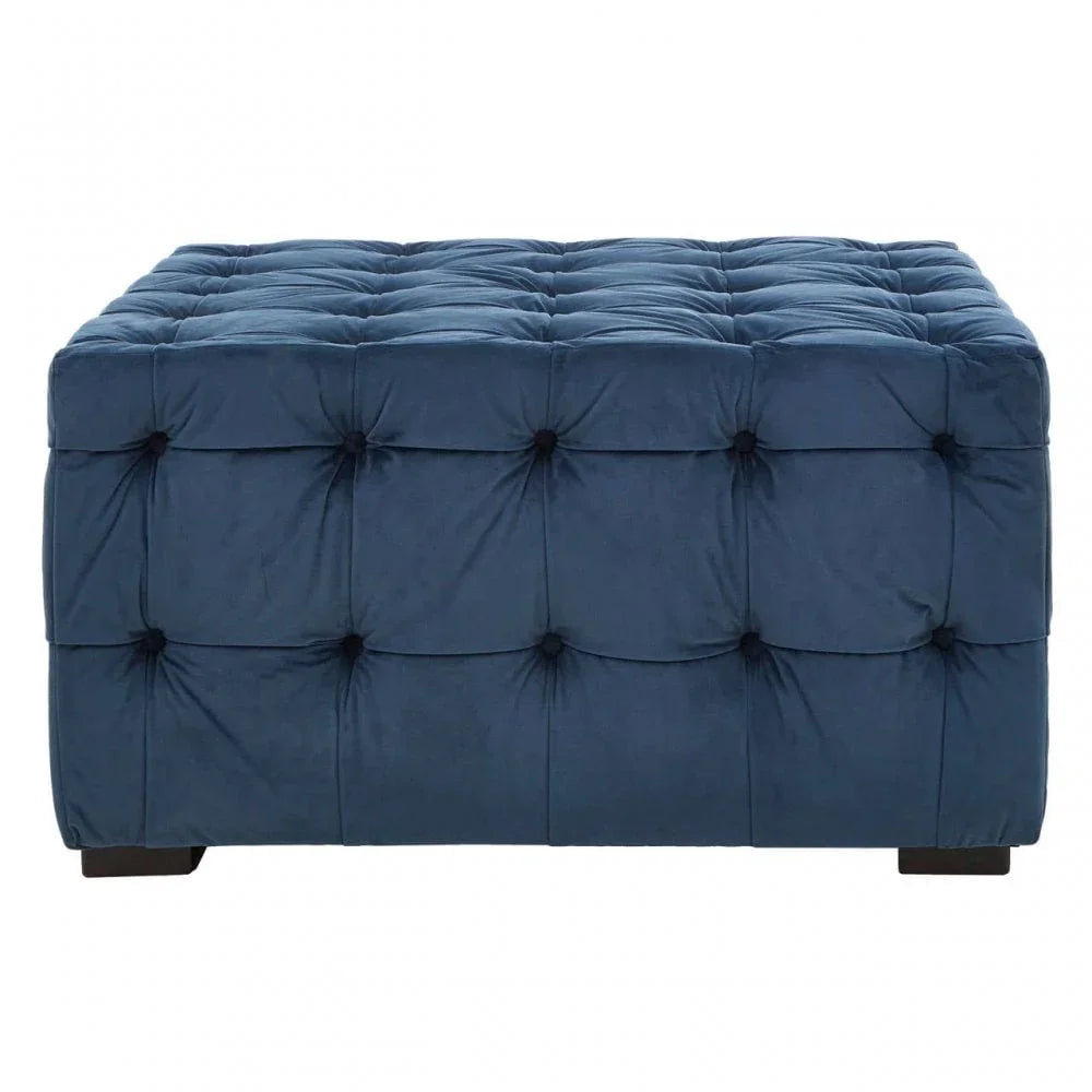 Helia Midnight Velvet Button Footstool